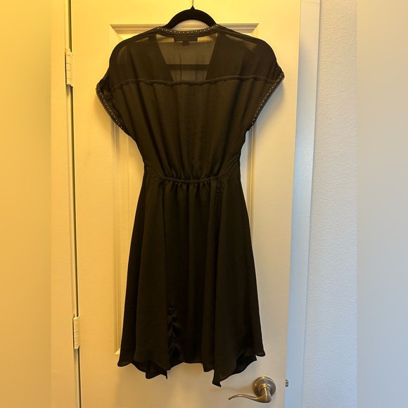 All Saints Black Claria Studded Short Sleeves Faux Wrap Asymmetrical Dress - Picture 3 of 3
